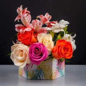 Renkli Gül & Lilyum Kutu Aranjmanı